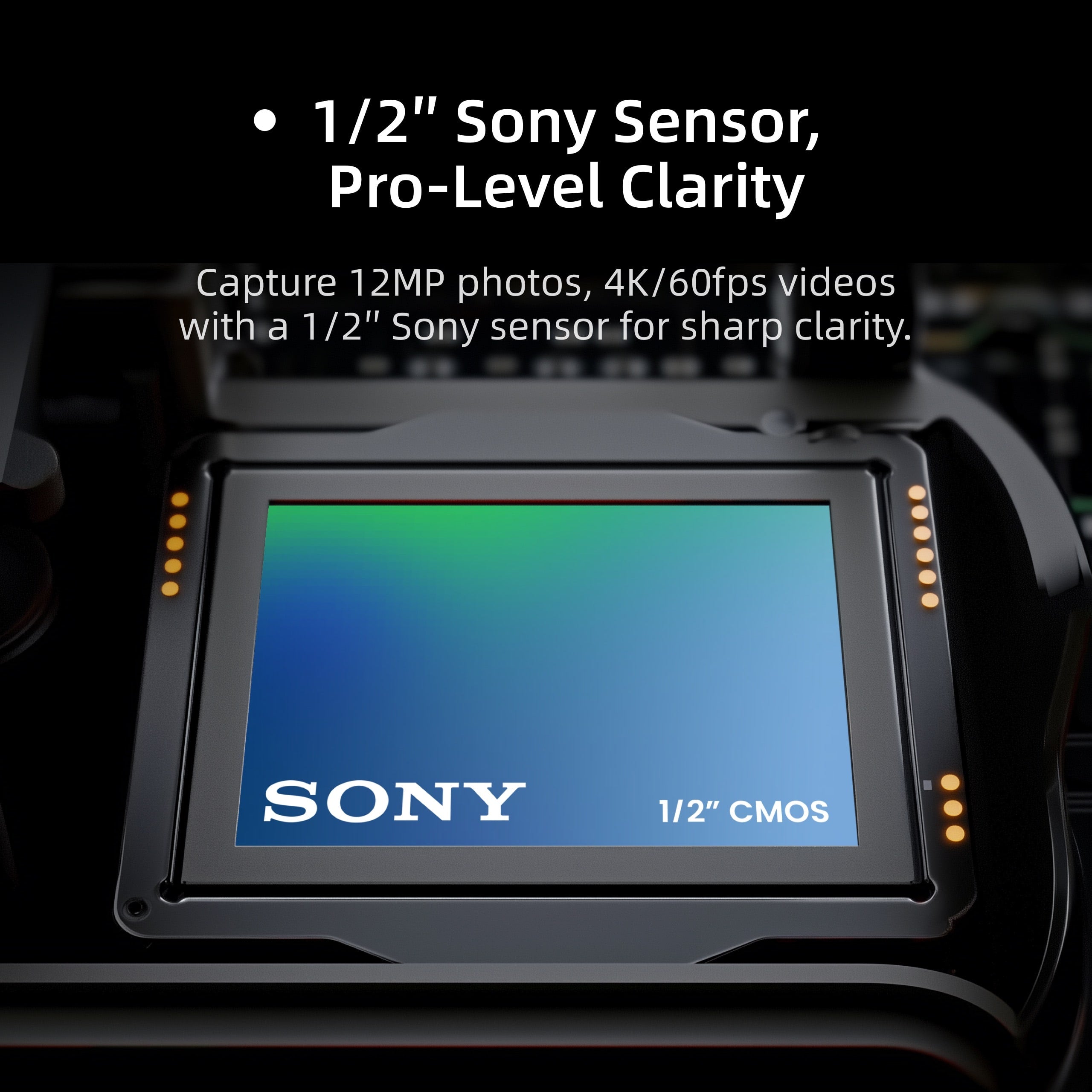 Skyrover S1 1/2-inch Sony CMOS Sensor with 12MP photos and 4K 60fps video recording capabilities.